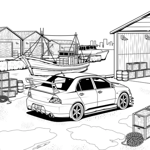 E · Evo IX illustrator image: Illustrator line art